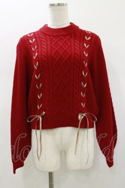 画像1: Fi.n.t / ダブルレースアップケーブルニットプルオーバー Free RED H-26-01-12-044-CA-TO-NS-ZH