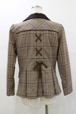 画像2: axes femme NOSTALGIE / 刺繍入りグレンチェックジャケット M ブラウン H-26-01-12-045-AX-JA-NS-ZH