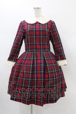 画像1: Jane Marple / ウールタータンのワンピース  レッド H-26-01-12-1035-JM-OP-KB-ZH