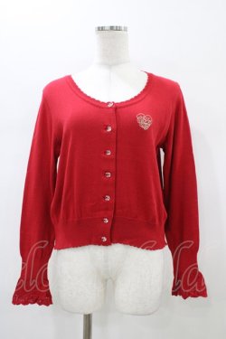 画像1: Emily Temple cute / ロゴ刺繍ニットカーディガン  レッド H-26-01-12-1050-ET-TO-KB-ZH