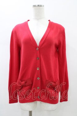 画像1: Jane Marple Dans Le Salon / グログランリボンウールカーディガン  レッド H-26-01-12-1051-JM-TO-KB-ZH