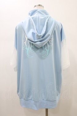 画像2: LISTEN FLAVOR / 猫耳肉球ファイヤー袖メッシュジャージ  ライトブルー×ホワイト H-26-01-12-1056-PU-JA-KB-ZH