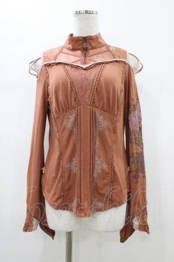 画像1: Ozz oneste / 和チャイナレース切替トップス  茶 H-26-01-13-1040-OO-TO-KB-ZH