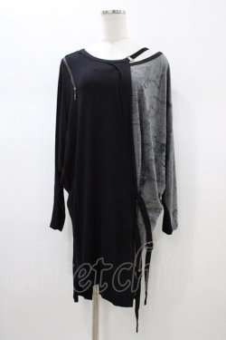 画像1: Ozz Croce / プリント切替ドルマンロングカットソー  ブラック×グレー H-26-01-13-1050-OO-TO-KB-ZH