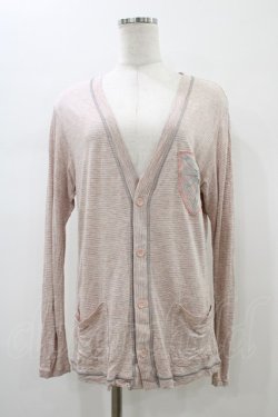 画像1: MILKBOY / ボーダーVネックカーディガン  ピンク H-26-01-13-1060-MB-TO-KB-ZH