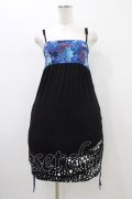 gouk / サイドギャザーシャーリングワンピース  黒×青 H-26-01-13-1023-GO-OP-KB-ZH