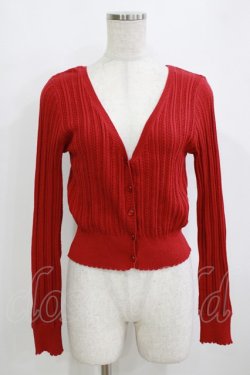 画像1: Ank Rouge / 透かし編みVネックカーディガン M レッド H-26-01-13-054-CA-TO-NS-ZH