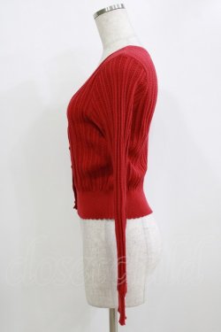 画像2: Ank Rouge / 透かし編みVネックカーディガン M レッド H-26-01-13-054-CA-TO-NS-ZH