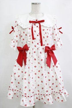 画像1: DearMyLove / 選べる無地orいちご柄ロリータワンピース M オフ H-26-01-13-012-EL-OP-NS-ZH