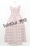 FLC / 皆方由衣コラボ/チェックフリルジャンパースカート L レッド H-26-01-14-1029-0-OP-NS-ZH