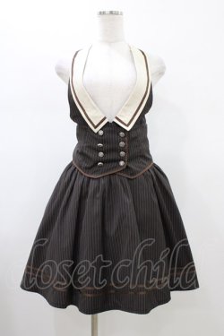 画像1: Blue rouge / ストライプ襟付きジャンパースカート Free ブラウン H-26-01-14-1030-CA-OP-NS-ZH