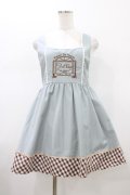 Amavel / 窓刺繍入り ギンガムチェック切替ジャンパースカート Free サックス H-26-01-14-1031-CA-OP-NS-ZH