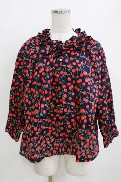 画像1: Jane Marple Dans Le Salon / Falling cherriesパフィーブラウス  navy H-26-01-14-061-JM-BL-KB-ZH