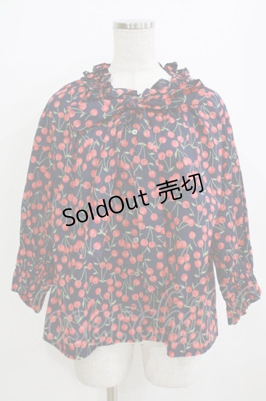 画像1: Jane Marple Dans Le Salon / Falling cherriesパフィーブラウス  navy H-26-01-14-061-JM-BL-KB-ZH (1)