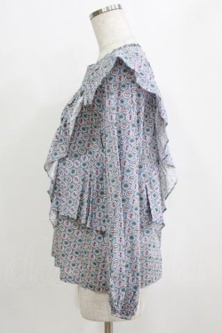 画像2: Jane Marple Dans Le Salon / Noon shoulder frill blouse  blue grey H-26-01-14-062-JM-BL-KB-ZH