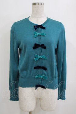 画像1: Jane Marple / ベルベットリボンカーディガン  グリーン H-26-01-14-069-JM-TO-KB-ZH