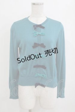 画像1: Jane Marple / ベルベットリボンカーディガン  グリーン H-26-01-14-069-JM-TO-KB-ZH