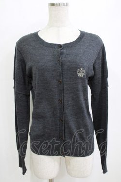 画像1: Jane Marple / クラウン刺繍のレイヤード風カーディガン  グレー H-26-01-14-070-JM-TO-KB-ZH