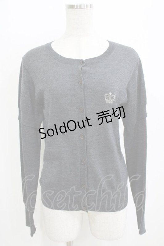 画像1: Jane Marple / クラウン刺繍のレイヤード風カーディガン  グレー H-26-01-14-070-JM-TO-KB-ZH (1)