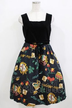 画像1: Jane Marple / エンブレム別珍切替ジャンパースカート  ブラック H-26-01-14-007-JM-OP-KB-ZH