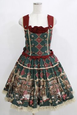 画像1: metamorphose / 主の書斎バッスルジャンパースカート Free グリーン H-26-01-15-041-ME-OP-NS-ZH