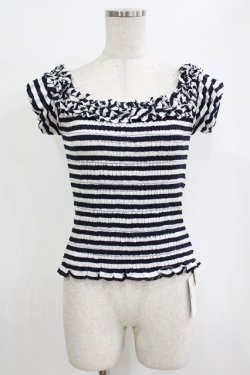 画像1: Secret Honey / シャーリングボーダートップス Free ネイビー H-26-01-15-076-CA-TO-NS-ZH