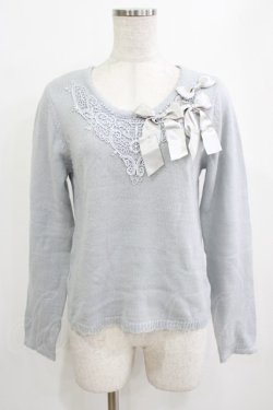 画像1: axes femme / サテンリボンニットPO M サックス H-26-01-15-077-AX-TO-NS-ZH