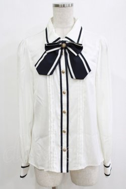 画像1: Amavel / リボンブラウス Free オフ/ネイビー H-26-01-15-083-CA-BL-NS-ZH