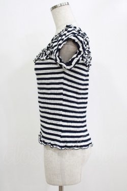 画像2: Secret Honey / シャーリングボーダートップス Free ネイビー H-26-01-15-092-CA-TO-NS-ZH