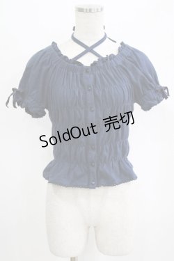 画像1: metamorphose / シャーリングフリルカットソー Free ネイビー H-26-01-16-048-ME-TO-NS-ZH