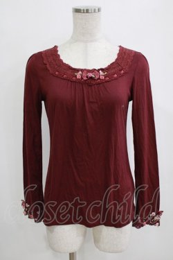 画像1: axes femme / プチローズリボンカットソー M ワイン H-26-01-16-053-AX-TO-NS-ZH