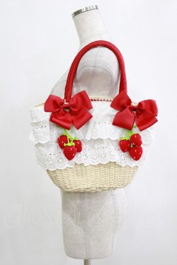 画像1: axes femme Kawaii / いちごあみぐるみ付カゴバッグ  ナチュラル×赤 H-26-01-16-057-AX-BG-YZ-ZH