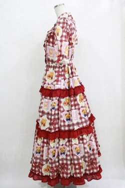 画像2: axes femme Kawaii / ベアズベーカリー柄ロングワンピース M ワイン H-26-01-16-009-AX-OP-YZ-ZH