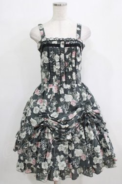 画像1: axes femme / レトロ花柄ワンピース M グレー H-26-01-16-003-AX-OP-YZ-ZH