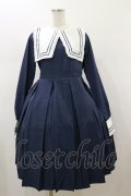 FLC / 皆方由衣コラボ/襟付きプリーツワンピース L ネイビー H-26-01-17-062-LO-OP-NS-ZH