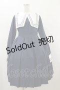 FLC / 皆方由衣コラボ/襟付きプリーツワンピース L ネイビー H-26-01-17-062-LO-OP-NS-ZH