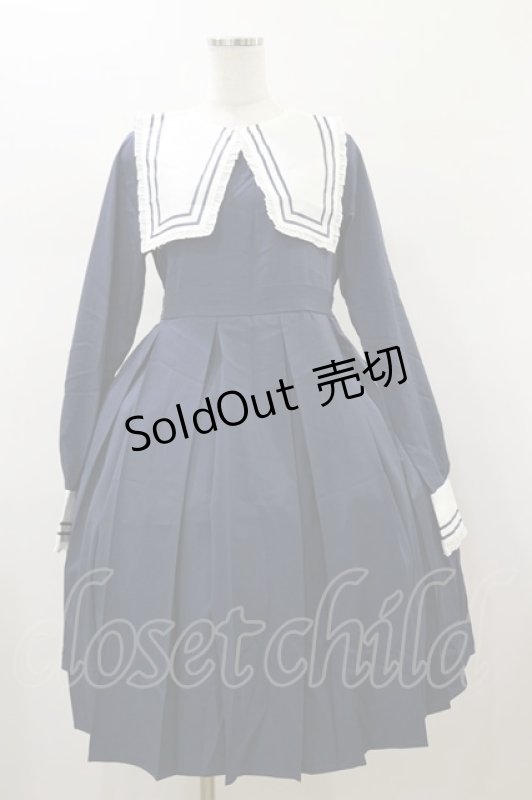 画像1: FLC / 皆方由衣コラボ/襟付きプリーツワンピース L ネイビー H-26-01-17-062-LO-OP-NS-ZH (1)