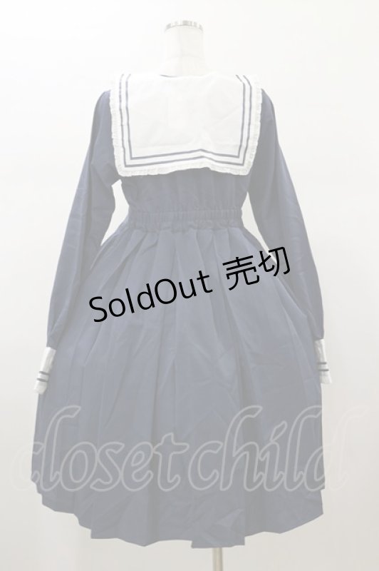 画像2: FLC / 皆方由衣コラボ/襟付きプリーツワンピース L ネイビー H-26-01-17-062-LO-OP-NS-ZH (2)