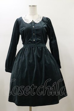 画像1: axes femme POETIQUE / レース襟ベロアワンピ M グリーン H-26-01-17-077-AX-OP-NS-ZH