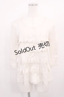 画像1: PINK HOUSE / 段フリル七分袖カーディガン 3（M ） アイボリー H-26-01-17-1022-LO-TO-NS-ZH