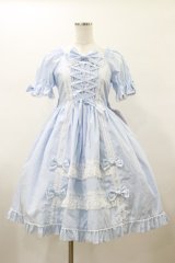 metamorphose / Dress up はしごレースリボンワンピース サイズ1 サックス H-26-01-17-081-ME-OP-NS-ZH
