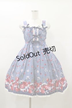 画像1: metamorphose / ギンガムチェリーシャーリングジャンパースカート Free ブルー H-26-01-17-082-ME-OP-NS-ZH