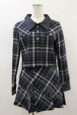 画像1: REDYAZEL / バイアスチェックショートブラウス×プリーツミニスカートセットアップ S ブラック H-26-01-18-047-LO-OP-NS-ZH