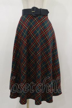 画像1: an another angelus / 太ベルト付きチェックフレアースカート Free GREEN H-26-01-18-049-CA-SK-NS-ZH