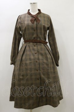 画像1: F&A / カメオ付きクロスボウタイチェックワンピース Free Brown H-26-01-18-058-LO-OP-NS-ZH