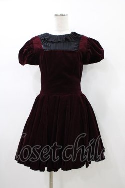 画像1: alice auaa / 別珍パフ袖ワンピース 3 ボルドー H-26-01-18-1010-AA-OP-KB-ZH