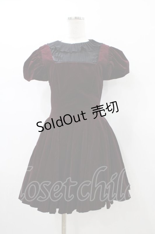 画像1: alice auaa / 別珍パフ袖ワンピース 3 ボルドー H-26-01-18-1010-AA-OP-KB-ZH (1)