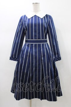 画像1: Jane Marple / Ribbon stripe jacquardのパブリックドレス  ネイビー H-26-01-18-1018-JM-OP-KB-ZH