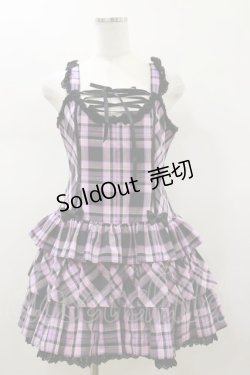 画像1: Angelic Pretty / マカロンタータンローウエストジャンパースカート Free ブラック H-26-01-18-082-AP-OP-NS-ZH