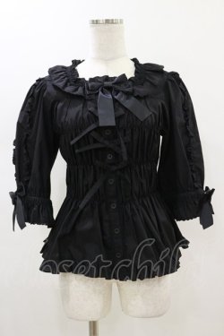 画像1: metamorphose / スクエアあきシャーリング半袖ブラウス サイズ1 ブラック H-26-01-18-032-ME-BL-NS-ZH